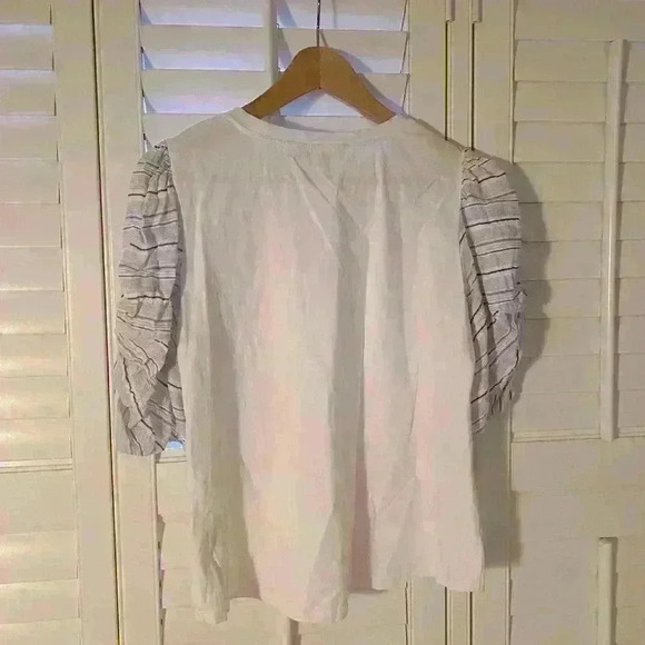 NWOT Rebecca Taylor soft white cotton T shirt with puffy sleeves in blue… - Picture 9 of 11